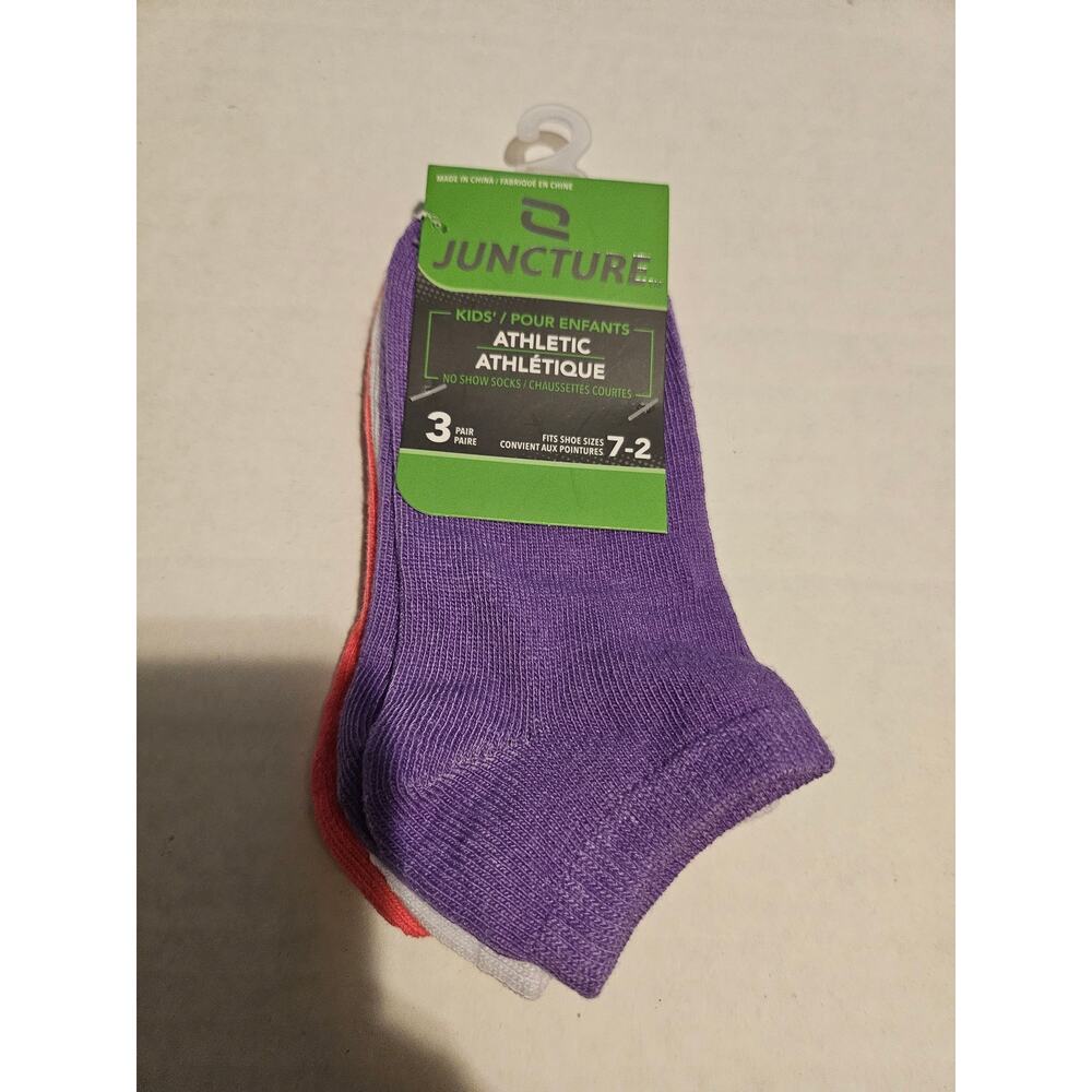 NWT Juncture Kids No-Show Socks 3 Pack/3 Colors Size 7-2